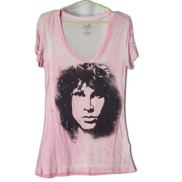 ROCK ICONS Jim Morrison The Doors Pink Sheer V Neck T Shirt Womens Size Large - Picture 8 of 8